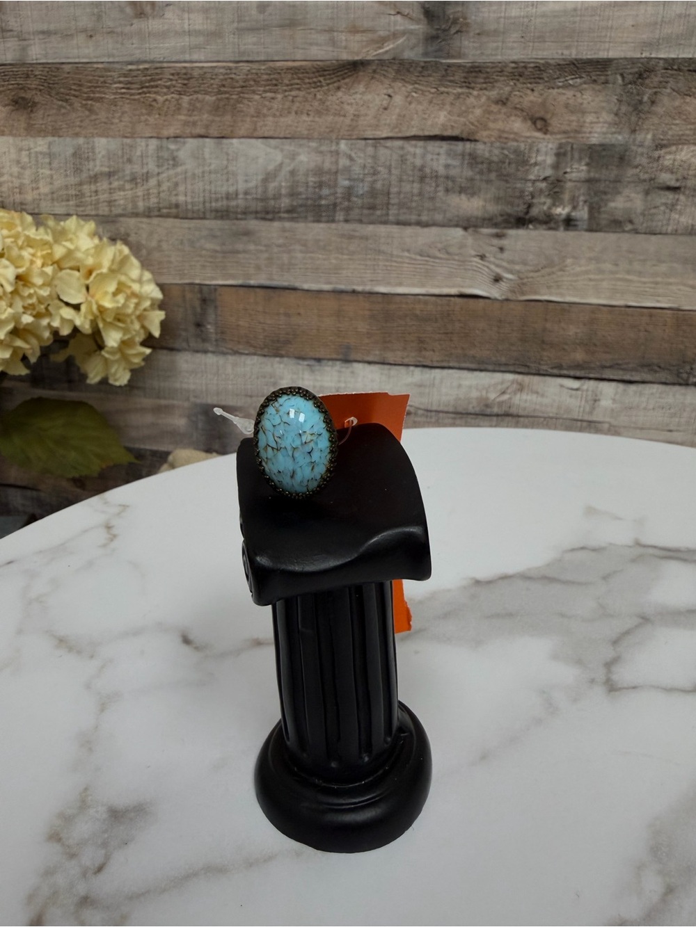 Vintage turquoise stone with copper adjustable band OS